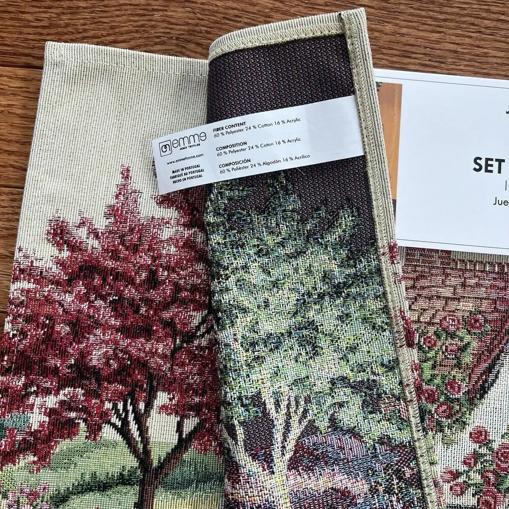 EMME Jacquard Gobelin Tapestry 4 Table Placemats Cottage Garden Portugal New